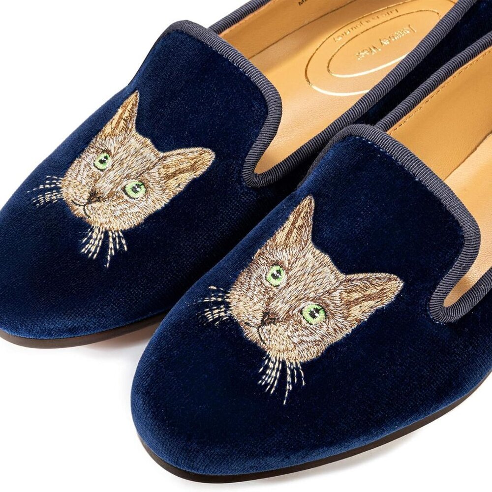 Women's Velvet Loafer Flats Embroidery Rubber Sole Slip-On Casual Dress - Picture 6 of 8